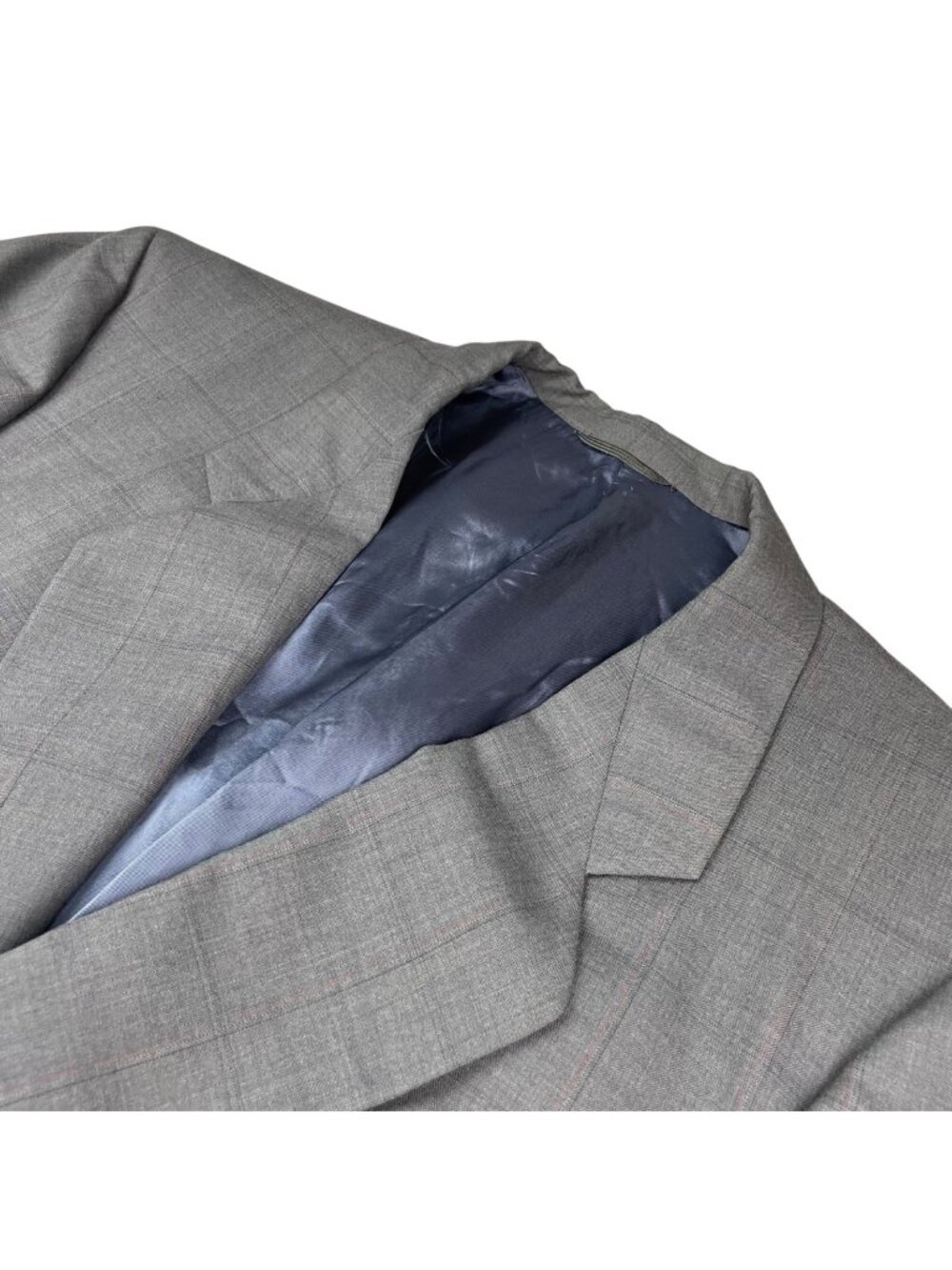 Holland & Sherry Men's 100% Wool Double Breasted Blazer Gray/Red Plaid • 48R